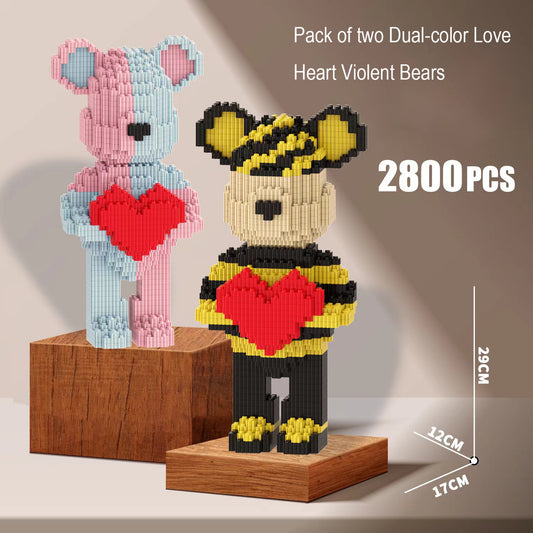 Pack of two Dual-color Love Heart Violent Bears